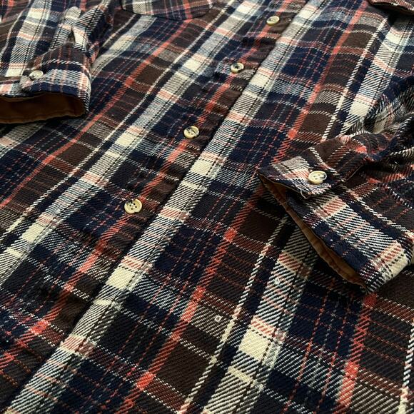 Vintage 80s Mens Brown Plaid Flannel Hunting Shirt // Size Large‎ - Picture 5 of 6